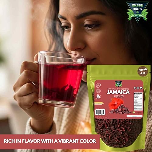 Miniatura 3 de Green Royalty Jamaica (Hibiscus) 4 onzas  Flores de hibisco secas 100% naturales  Sin OMG, sin gluten, infusión de hierbas sin cafeína  Bolsa