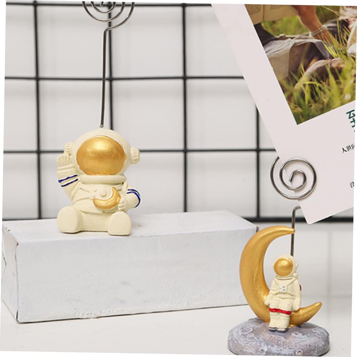 Astronaut Paper Clip Holder Creative Notes Clip and Photo Stand Adorable Golden Design for Home Office School Parties Keeps Memo and Photos Upright
