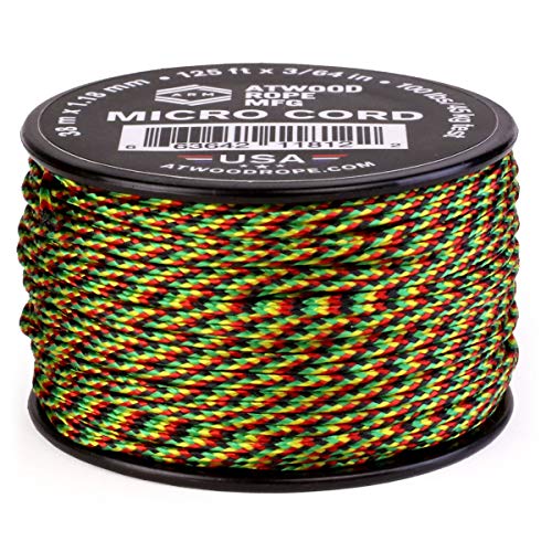 Atwood Rope MFG Tactical Nylon/Polyester Micro Utility Cord 1.18mm X 125ft Reusable Spool | Fishing Gear, Jewelry Making, Camping Accessories (Jamaican Me Crazy)