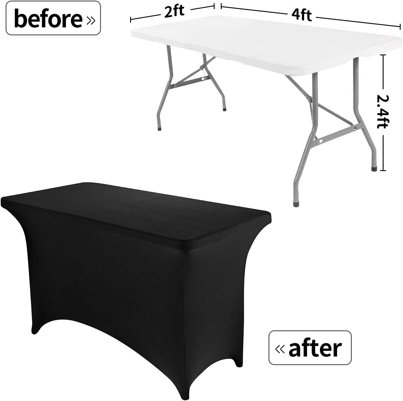 Peomeise 4FT Spandex Table Cover Rectangular Stretch Spandex Tablecloth (Black,4FT)