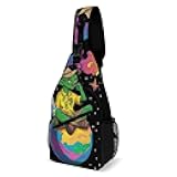 4SEE Versatile Trippy Space Alien Weed Art Sling Bag, Portable Crossbody Backpack with Breathable Shoulder Strap for Travel, Casual Fashion Chest Bags