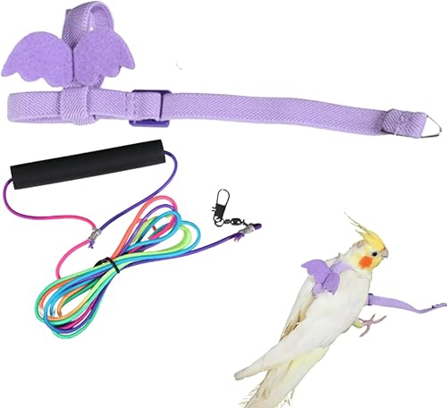 Arnés y correa para pájaros, loro para mascotas, diseño de entrenamiento ajustable antimordidas, cuerda de nailon para pájaros con ala bonita y