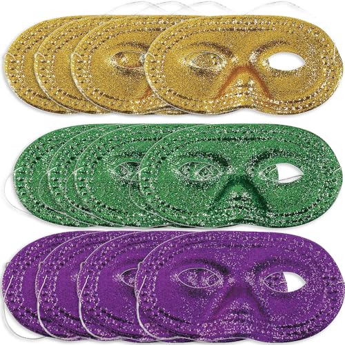 Fun Express Mardi Gras Glitter Half Masks - Apparel Accessories - 12 Pieces