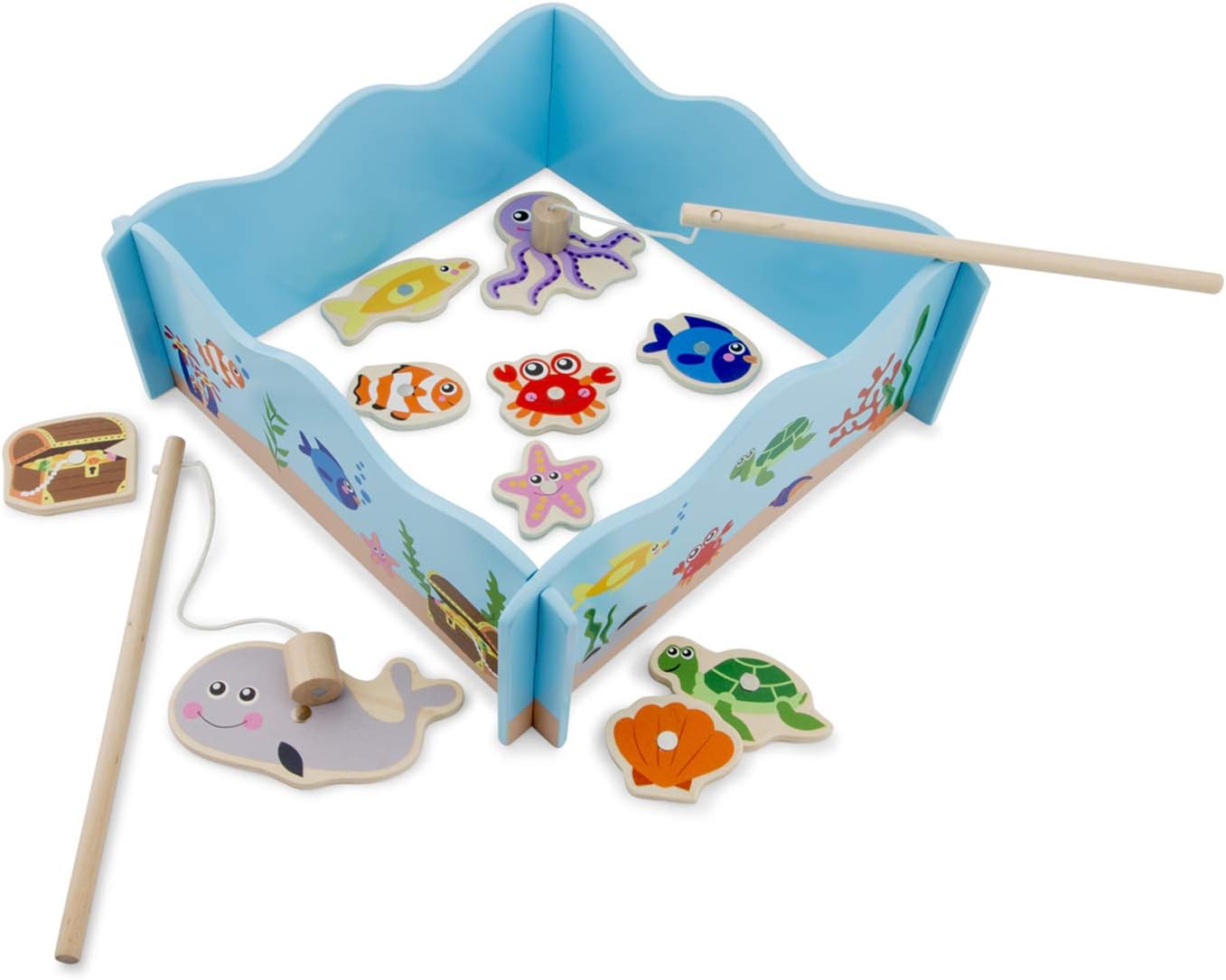 New Classic Toys 10800 Wooden Fishing Game Educational Perception Toy for Preschool Age Toddlers Boys Girls, Multi Color, Deluxe