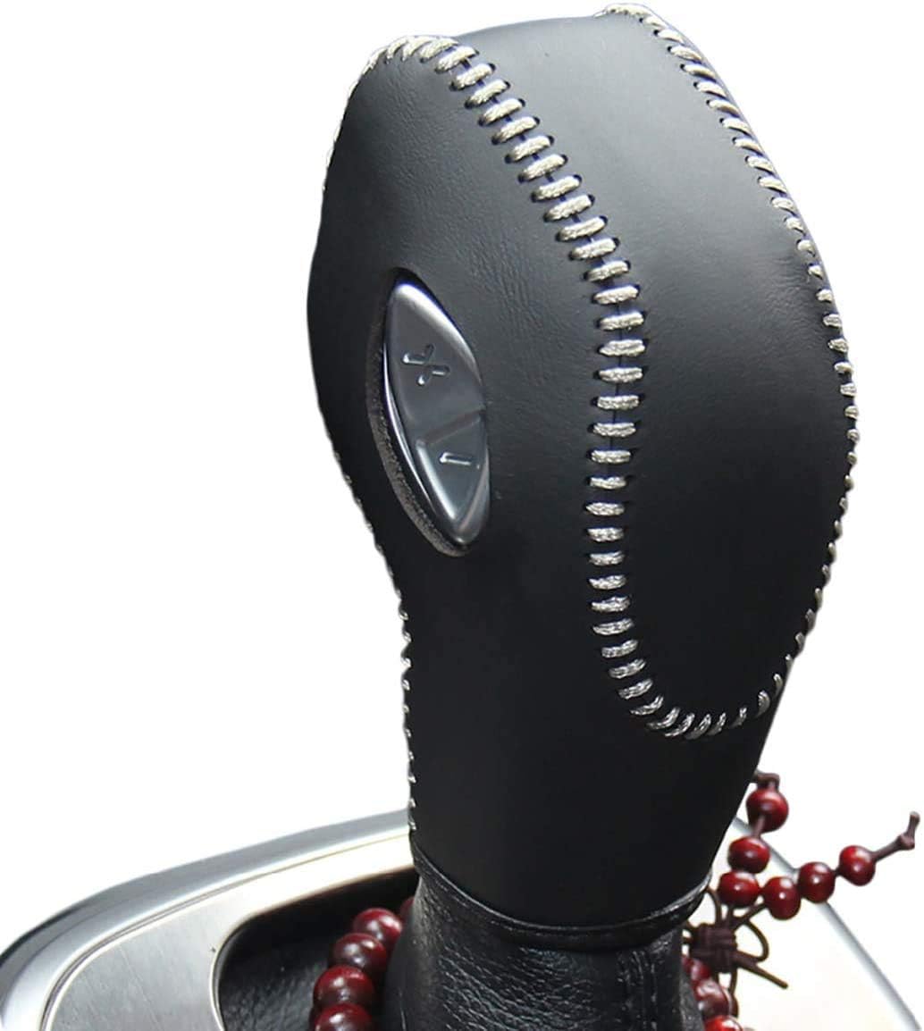 Black Leather Black Thread Gear Shift Knob Cover for Ford Fiesta 2014-2019/ Fusion S Fusion SE 2013-2016/ Focus 2012-2018/Ford C-Max 2013-2017/ Escape 2013-2019/ Transit 2013-2020 Accessories