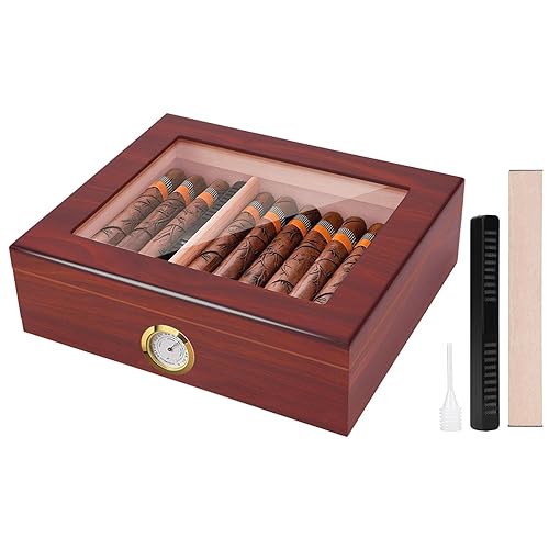 Cigar Humidor Desktop Cigar Box for 20-30 Cigars with Humidifier,
