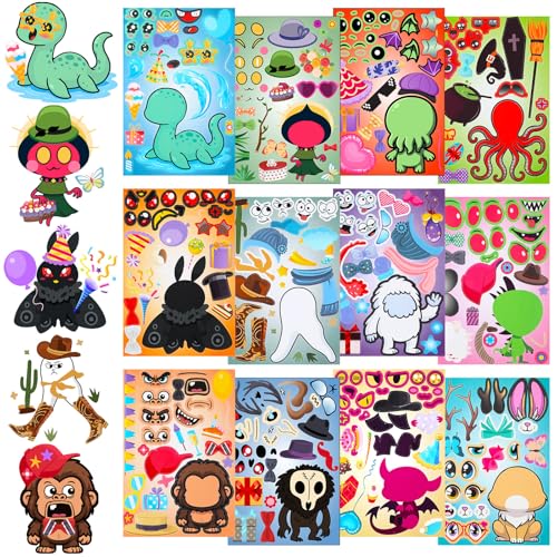 24 Sheet Make a Face Cryptid Sticker Bigfoot Mothman Party Favor Nessie Gifts 12 Cryptid Window Clings Creature Make Your Own Sticker DIY Craft Back to School Gifts for Student Teacher Classroom