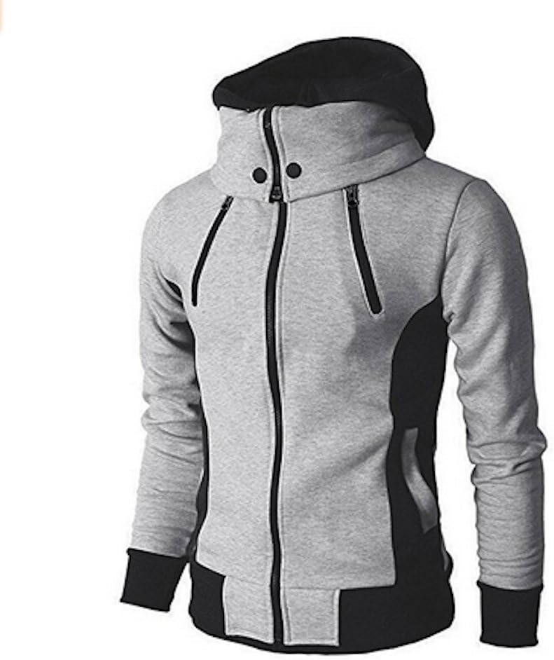 Santorini Island Men's Double Zipper Hooded Jacket Turtleneck Fleece Hoodie Coat (Large, Dark Grey)