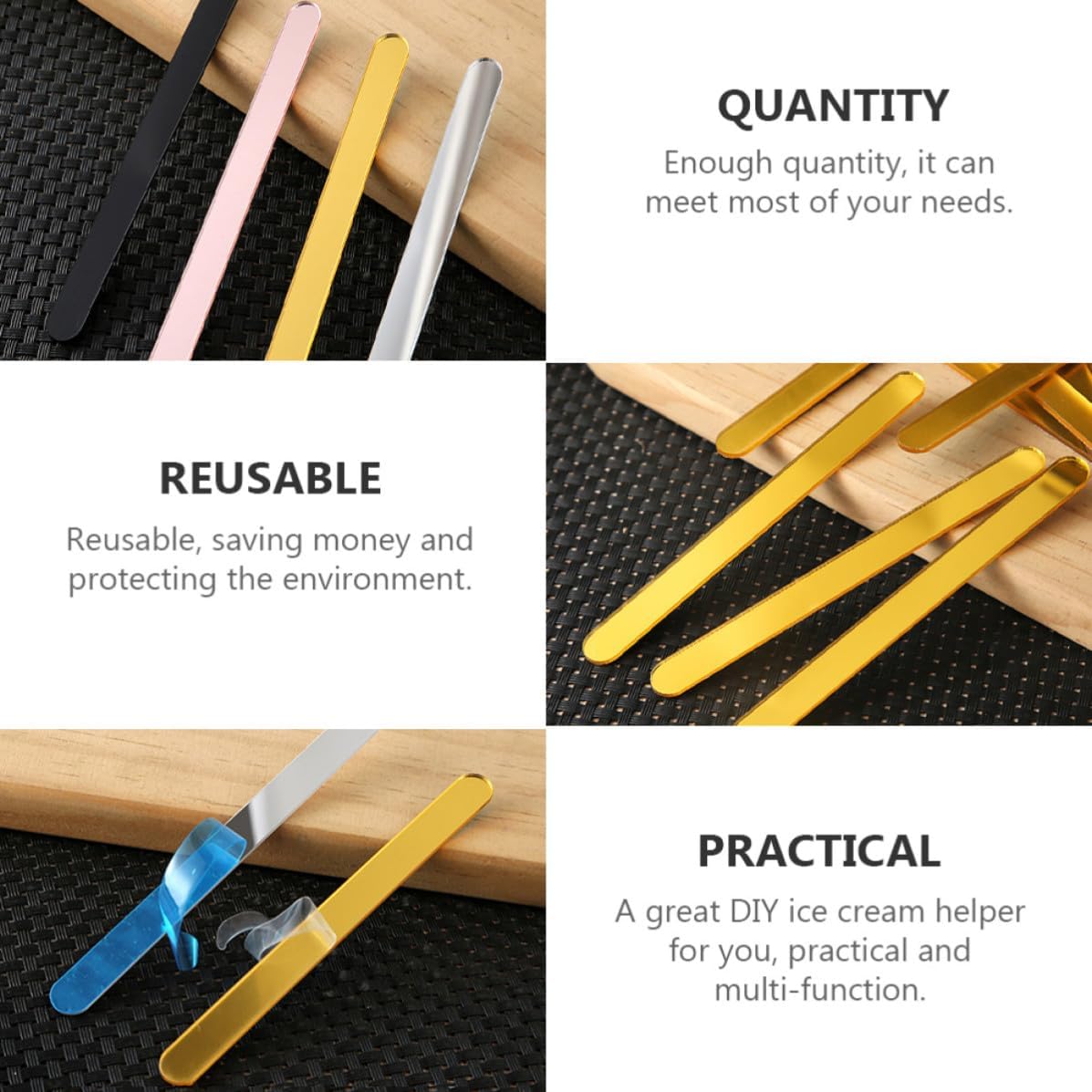 20pcs Reusable Acrylic Ice Cream Sticks for DIY Crafts and Baking, Multi-Function Mirror Ice Pop Sticks for Parties and Birthday Celebrations