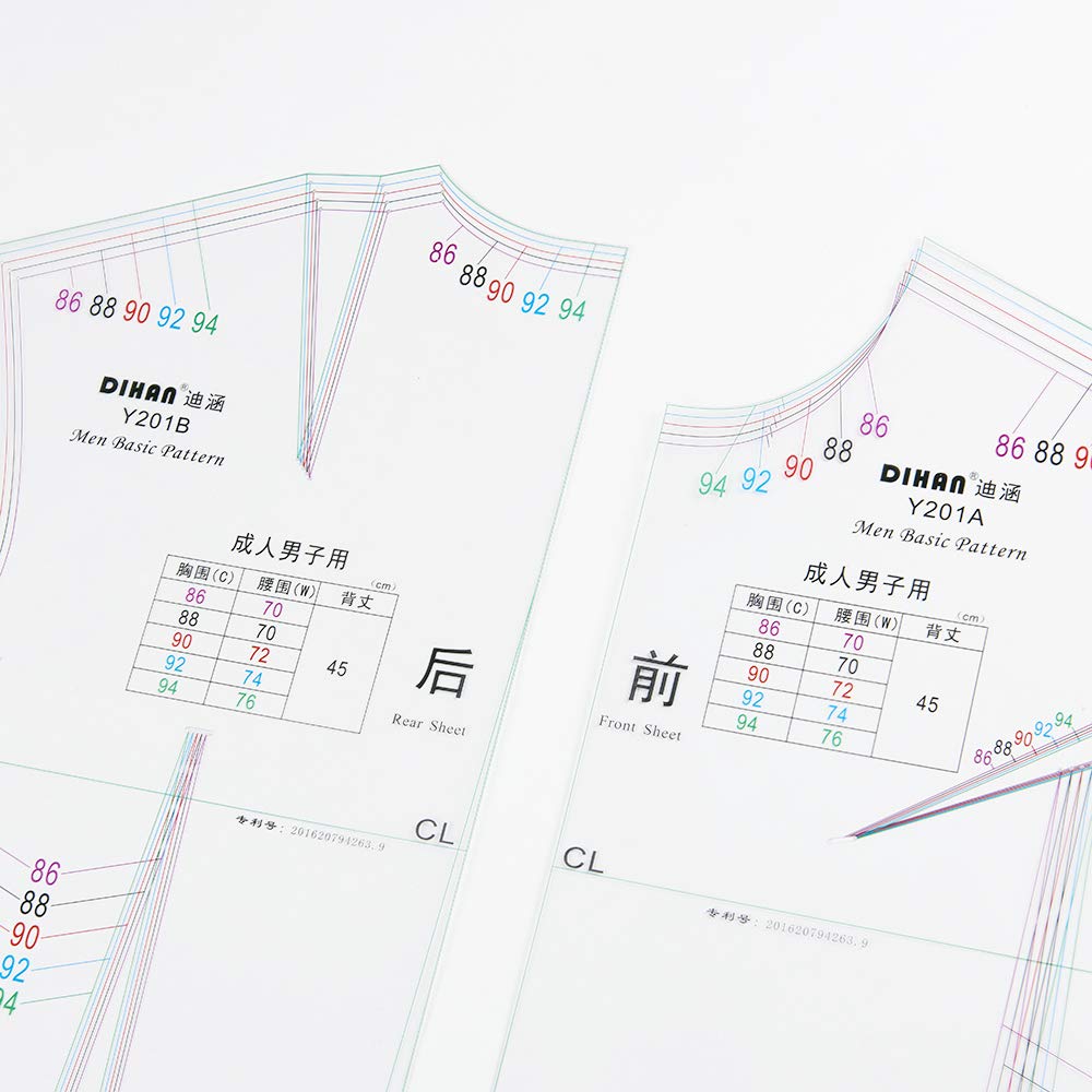 DIHAN #Y201 Multi M Size Man's Garment Pattern Making Ruler Sewing Ruler Quilting Rulers Garment Ruler Cutting Ruler