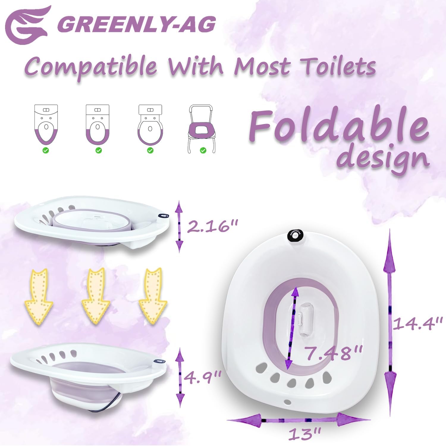 Sitz Bath, Sitz Bath for Toilet, Electric Sitz Bath for Hemorrhoids Men and Women | Postpartum Care, Portable Sitz Bath for Universal Toilet Seat, Water Spray Purple