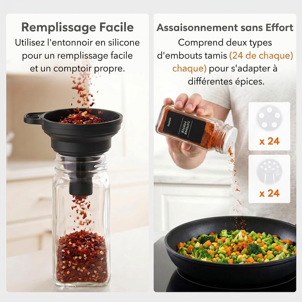 Lifewit Rangement d'Épices pour Cuisine, 24 Pièces avec 24 Bocaux et 250 Étiquettes, Étagère à Pot Epices de Tiroir Colocalisable et Antidérapants, Organisateur Réglable de Stockage, Noir