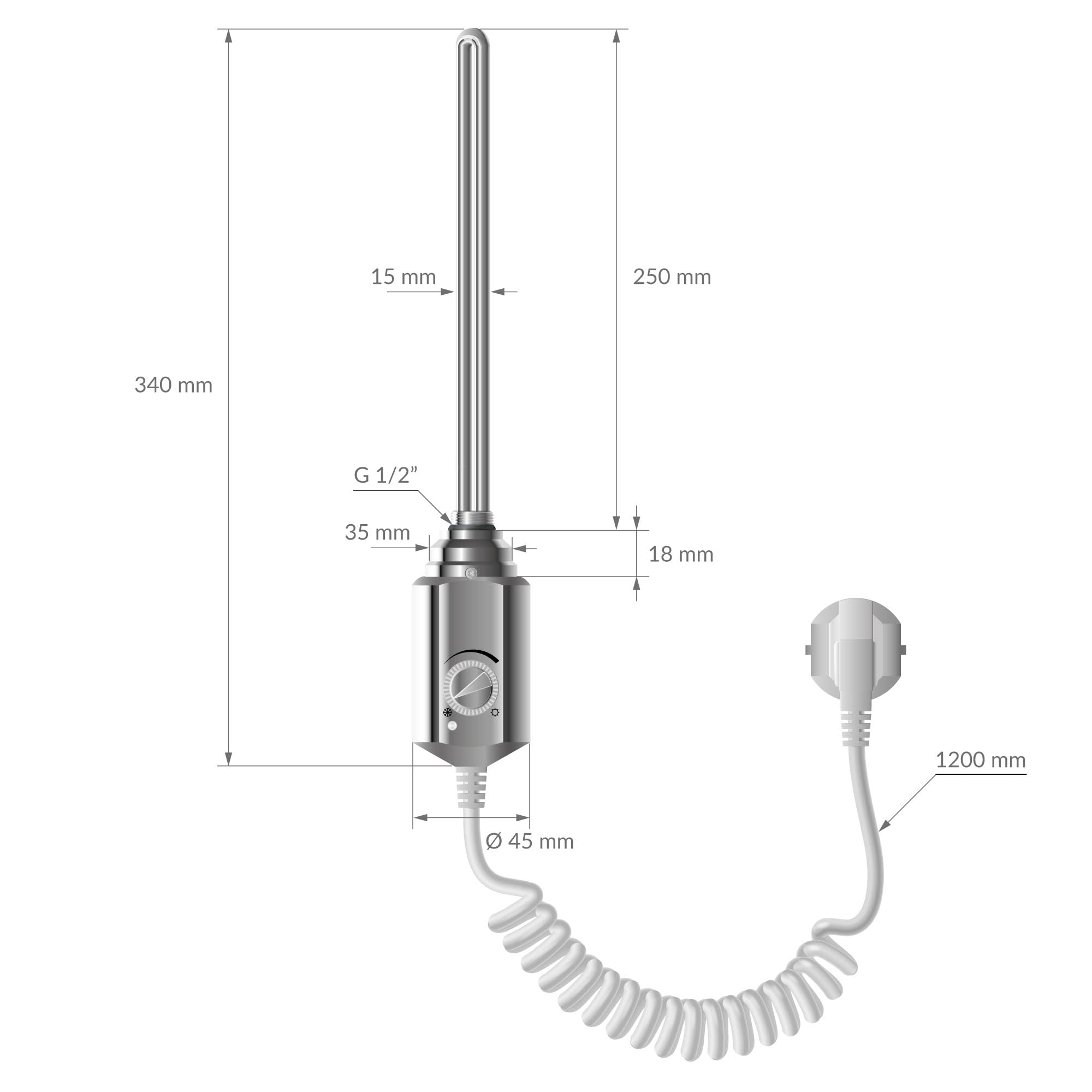 ECD Germany Termostato Regulador de Temperatura para Radiadores de Baño 300 W Barra Calefactora Eléctrico 1/2" Cromado Acero Inoxidable Elemento Calefacción Varilla para Calefactores