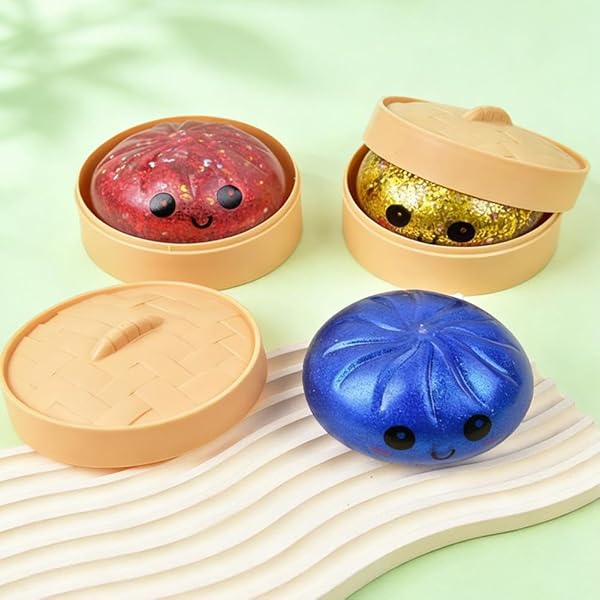 Dumpling Squishies, Mystery Glitter Dumpling Squishies Box, Colorful Dumplings Stress Balls Fidget Sensory Toy, Soft Squeeze Decompression Dough for Anxiety Relief Fidget, Kids Easter Basket Stuffers - 5