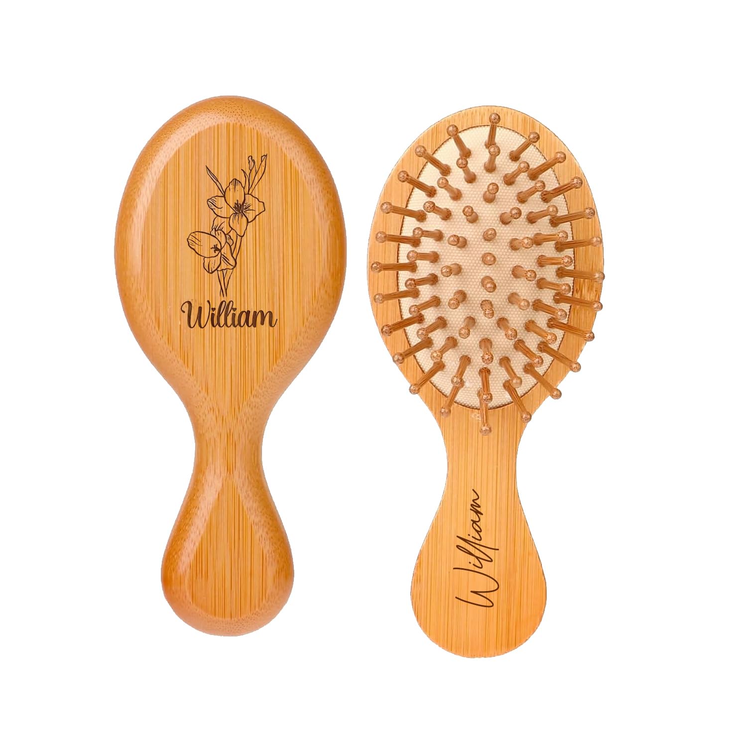 Personalized Bamboo Brush for Hair Growth, Custom Name Natural Wooden Scalp Brush Hair Scalp Massager Detangling Hairbrush for Kids and Women and Anti-Static Round Wood Pins (Mini Travel Size Hair Brush)-image-33