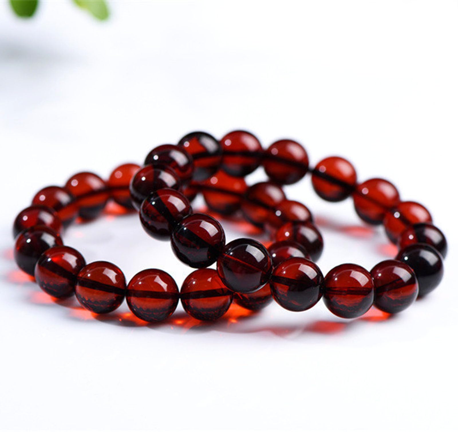 Pulsera de ámbar Sangre Natural de Grado 7A | Pulsera Artesanal de Cuentas de Cristal Rojo Premium | Pulseras elásticas de ámbar para Mujer,7.8~8.8mm