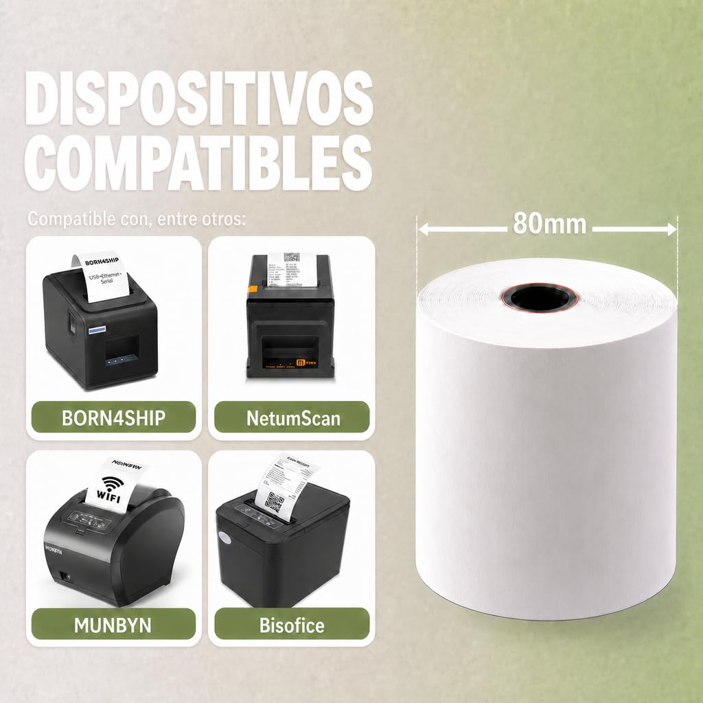 Rollos térmicos de 80 mm x 80 mm x 12 mm para terminal POS, impresora EPOS, sistema POS – Sin BPA – 20 unidades