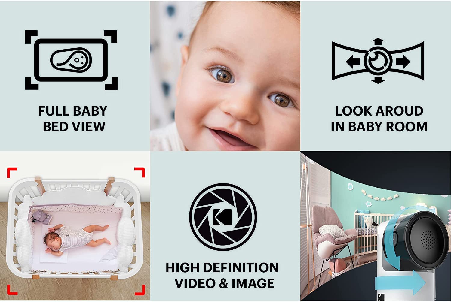 KODAK Cherish C525P - Monitor de vídeo Inteligente para bebé, Video de Calidad para verificaciones rápidas y con Confianza, Larga duración de la batería Durante la Noche y Las Siestas