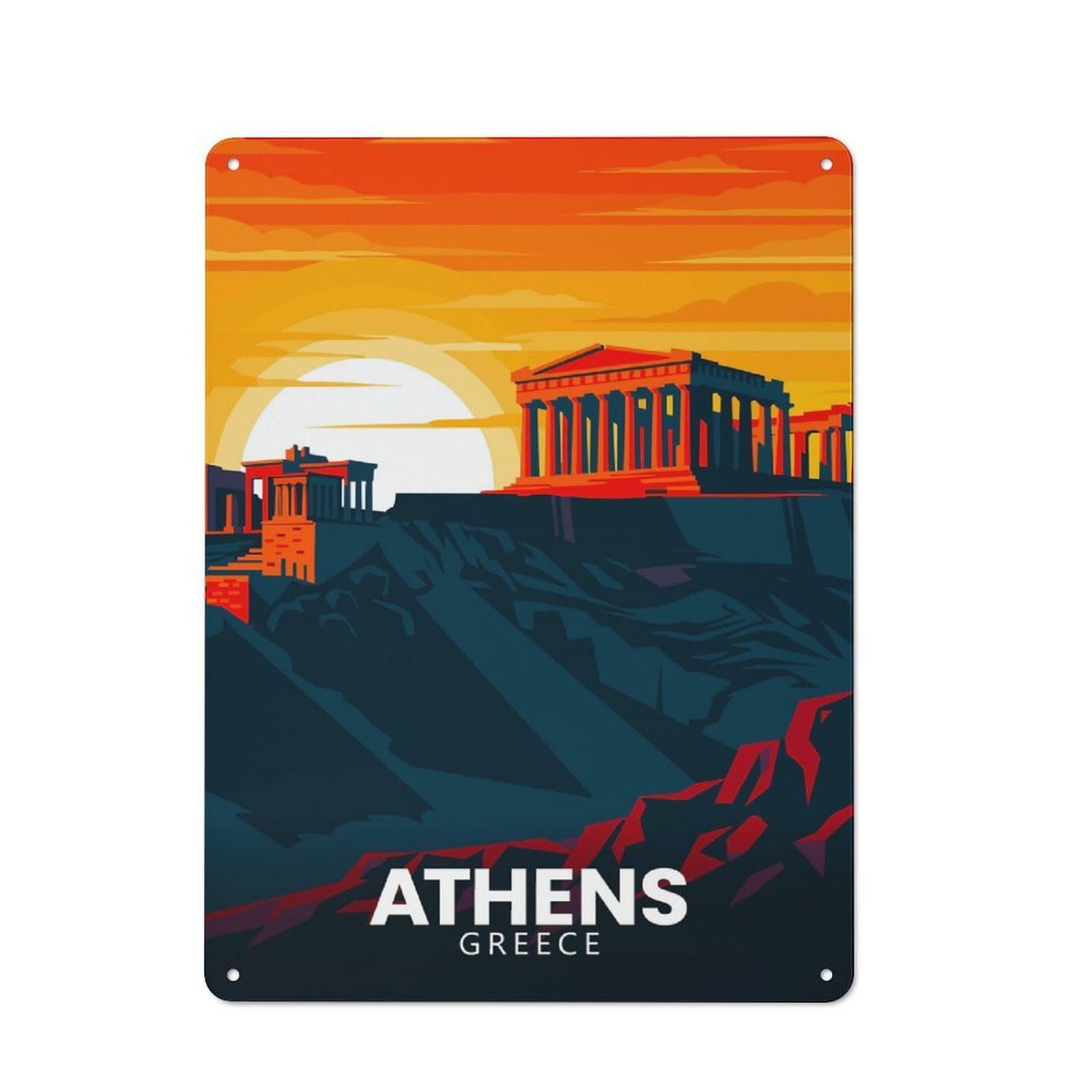 Junmoney Style-21 Athens Greece Travel (7) Vintage Metal Plaque 40X30cm For Hobby Room Or Studio, For Kitchen, Dining Room And Home Bar Wall Decor