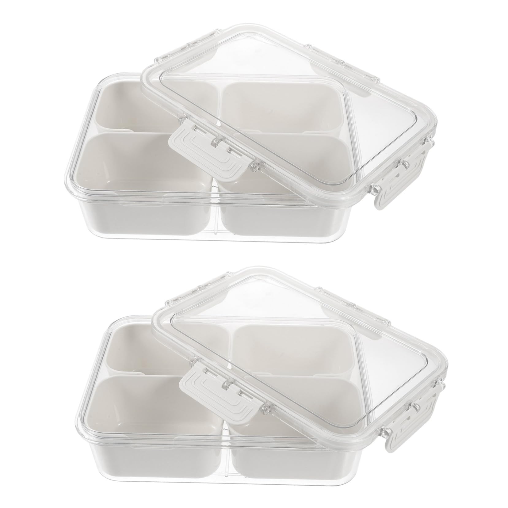 2 Stücke Snackbox mit Fächern und Deckel Transparente Tragbare Snackdose mit Griff Vielseitige Aufbewahrung für Gewürze Obst Nüsse Snacks als Frischebox und Kühlschrank Organizer
