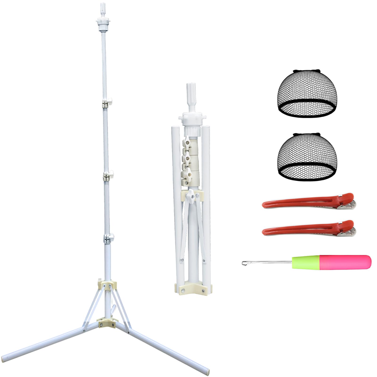 Xinmeifa White Wig Stand Tripod, 63 Inch Mannequin Head Stands, Training Head Stand Tripod For Mannequin Head, Canvas Foam Head, Manikin Head For Wigs, Training And Hairdressing (White)