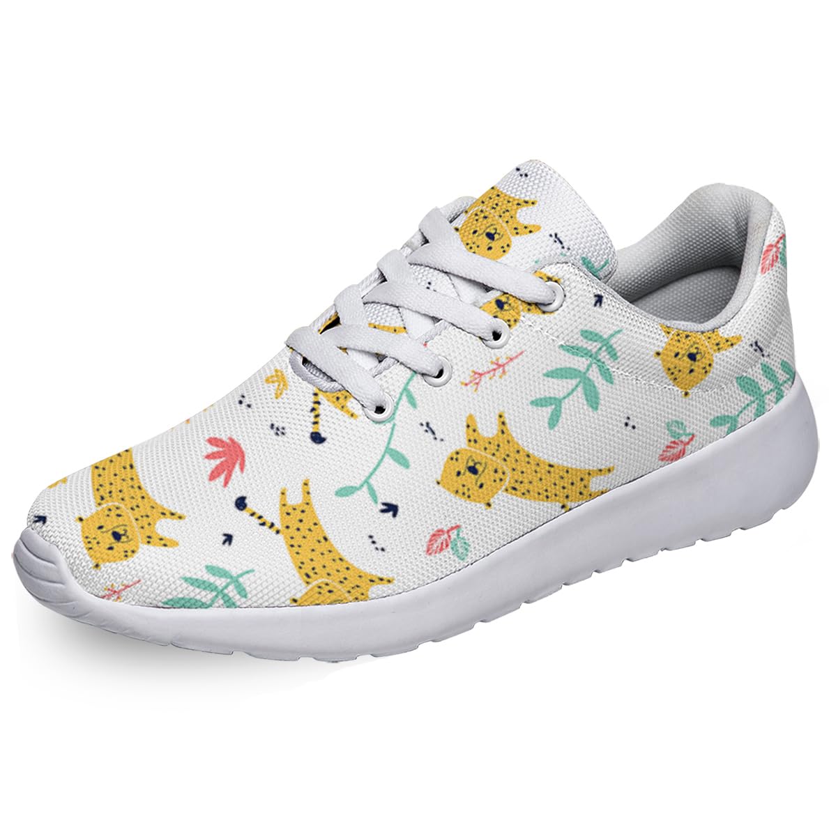 Women Men Cute Leopard Shoes Personalited 3D Print Running Shoes Athletic Tennis Sneakers White Size 12