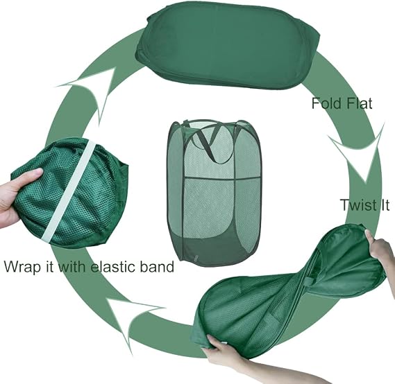 Mesh Pop Up Laundry Hamper 2Pack Collapsible Laundry Basket Foldable Dirty Clothes Basket for Home, Travel, Cruise, RV(Green+White)