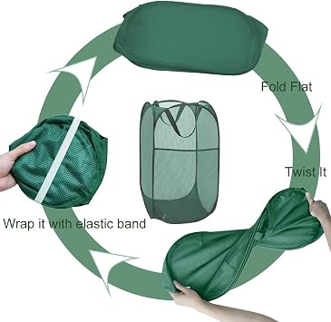 Mesh Pop Up Laundry Hamper 2Pack Collapsible Laundry Basket Foldable Dirty Clothes Basket for Home, Travel, Cruise, RV(Green+White)