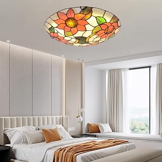 E27Tiffany Ceiling Light,Ceiling lamp, Handmade,Coloured Glass Shade,Ceiling Pendant Lamps,Retro Ceiling Lighting for Living Room,Bedroom,Dining Room,Balcony,Hallway,attic (A, 40CM)