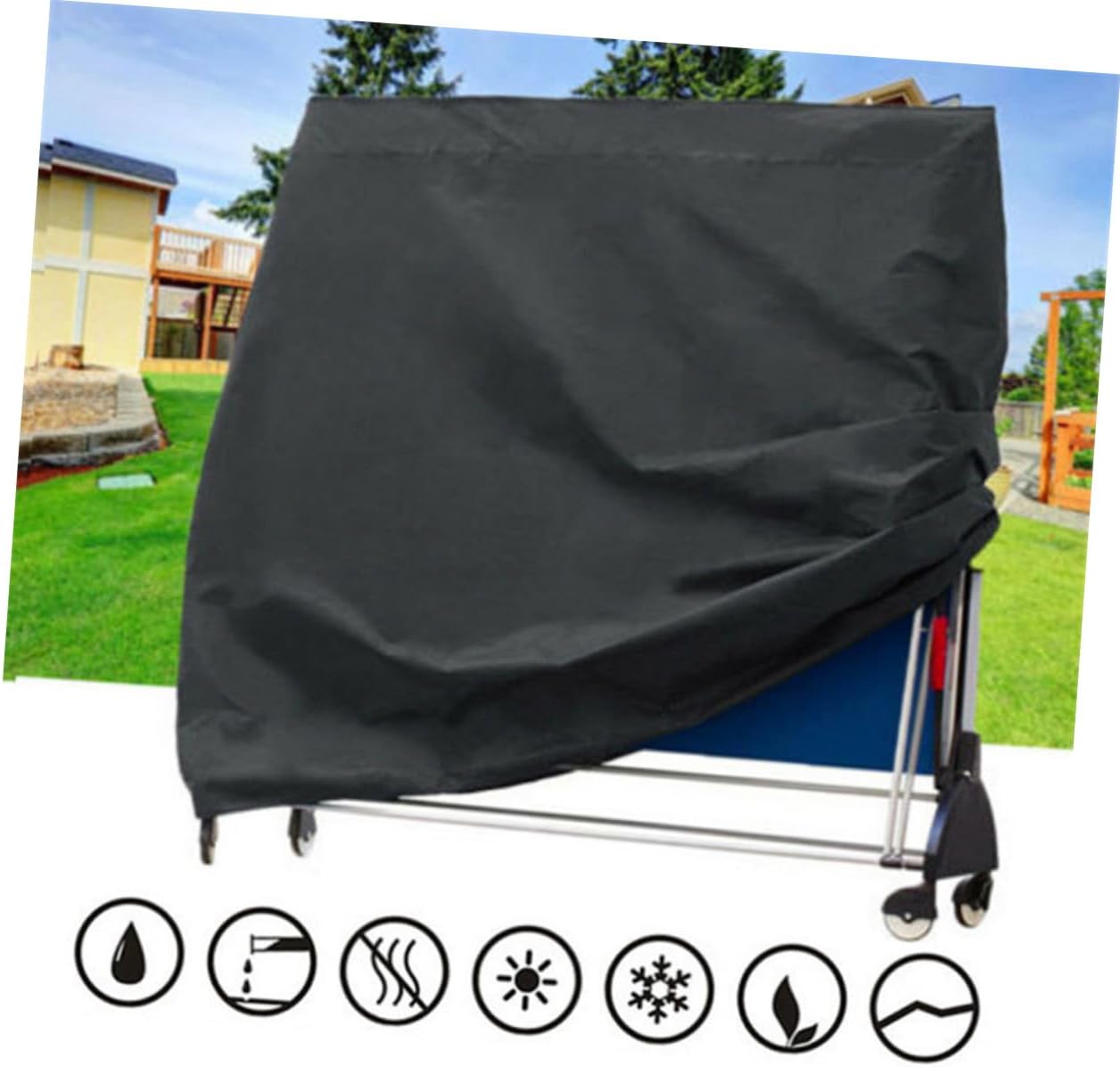 BESTonZON 1pcs Oxford Cloth Table Tennis Table Cover Outdoor Shield for All Seasons Fits Pong Black Silver
