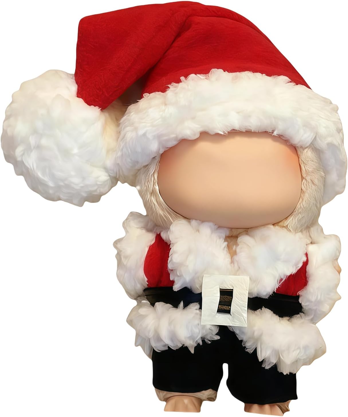 Christmas Clothes for LABUBU 17cm Doll (NO Doll) - 4 Set Handmade Crochet Holiday Outfit with Santa Hat, Top, Black Belt & Cute Pants Accessories (Santa Claus)