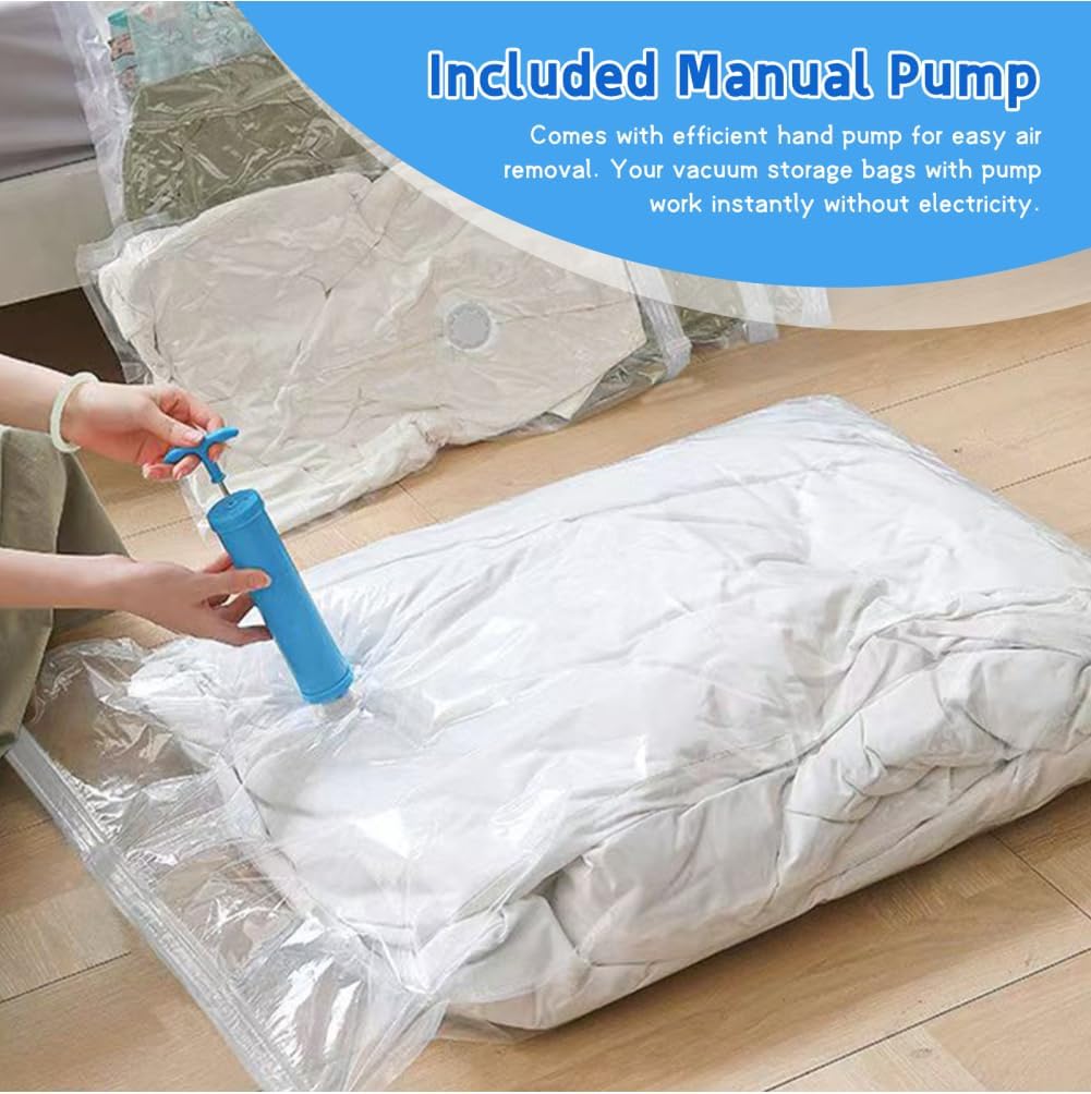 Vacuum Seal Bags for Clothing with Pump, 12-Piece Space Saver Bags Set, Vacuum Storage for Clothes and Bedding
