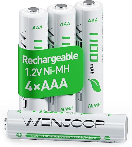 Pilas AAA recargables paquete de 4 1100 mAh 1.2 V NiMH de alta capacidad, baja autodescarga triple A baterías para juguetes, mandos a distancia,