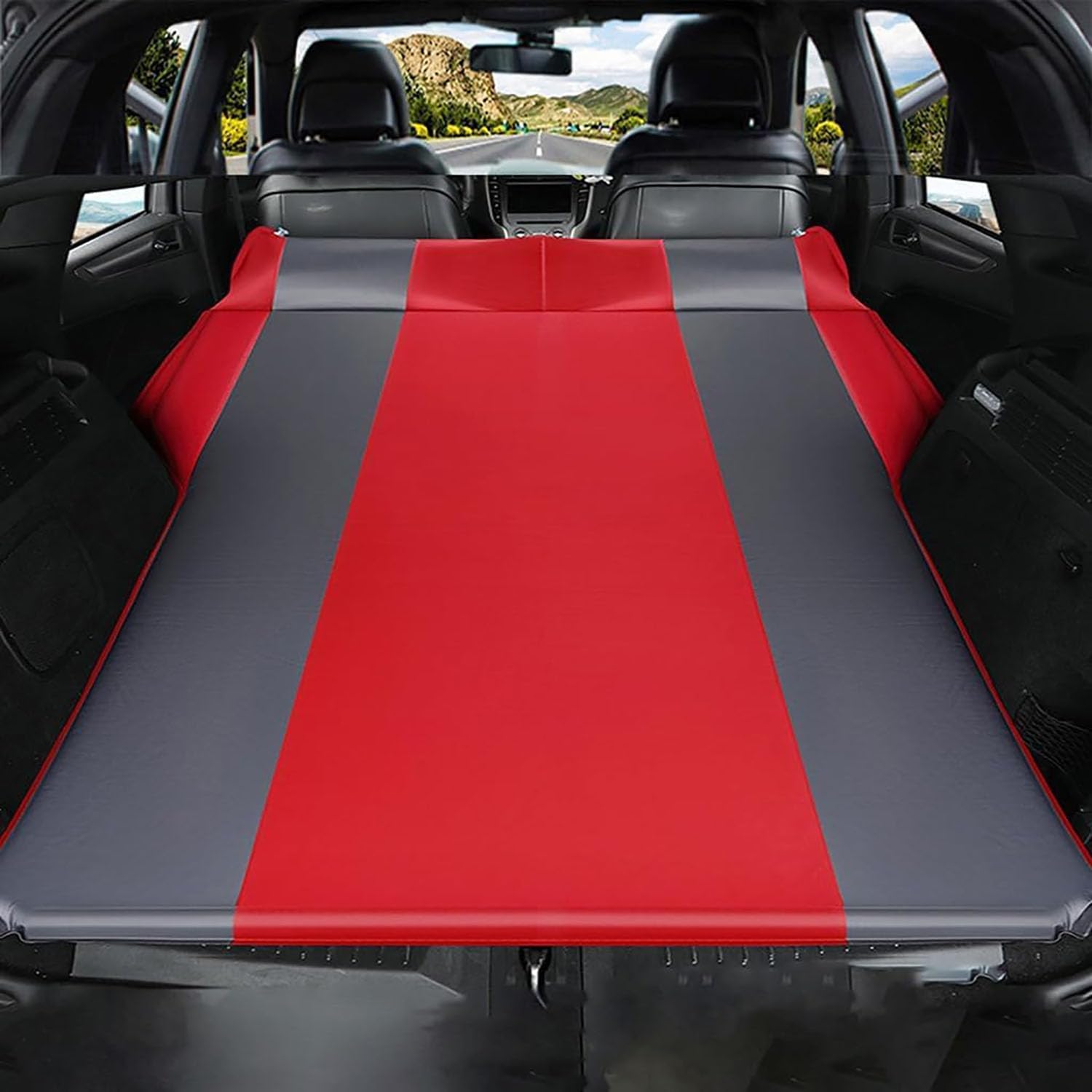 Materasso Gonfiabile per Auto per Freelander 2 Range Rover Sport Evoque Defender,Materassino Floccata Portatile Pieghevole Letto Aria Multifunzionale Airbed,F-Red