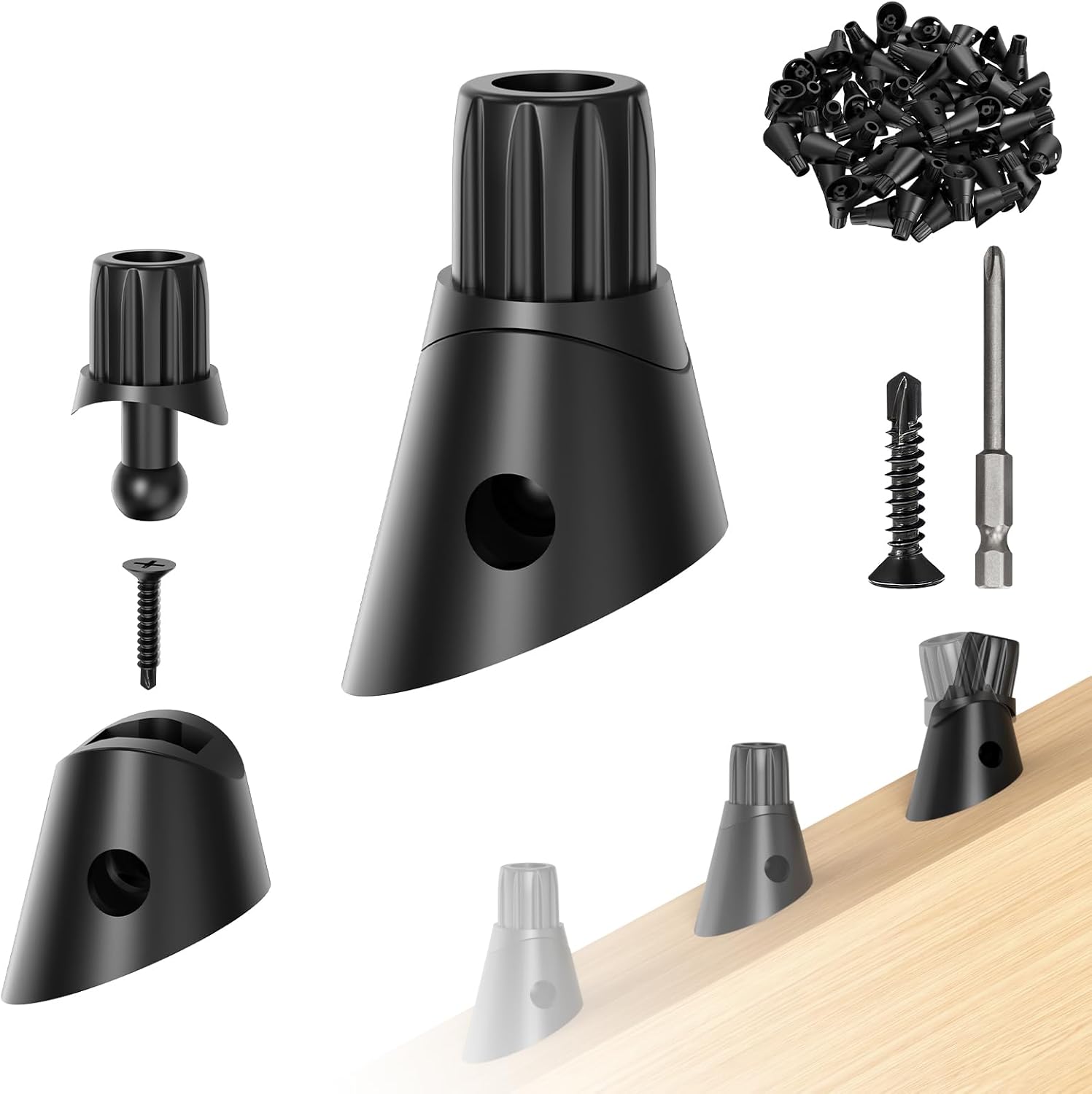 CKE 120 Pcs Baluster Connectors, 3/4" Stair Baluster Connector for 29-45 Degree Staircase, Adjustable Angle Baluster Connector for Aluminum Round Balusters with Screw for Deck Handrail Staircase, RC02