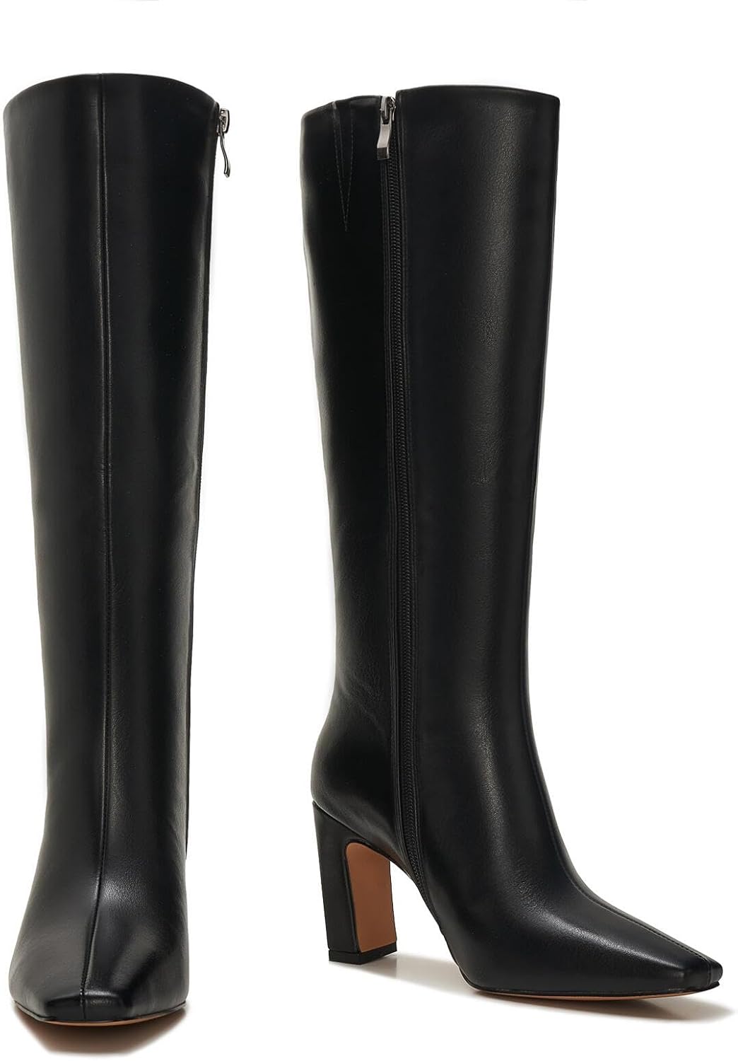 ZXHYZLZ Women's Wide Calf Black Knee-High Boots – Soft Leather Look Kitten Heel Pointed Toe