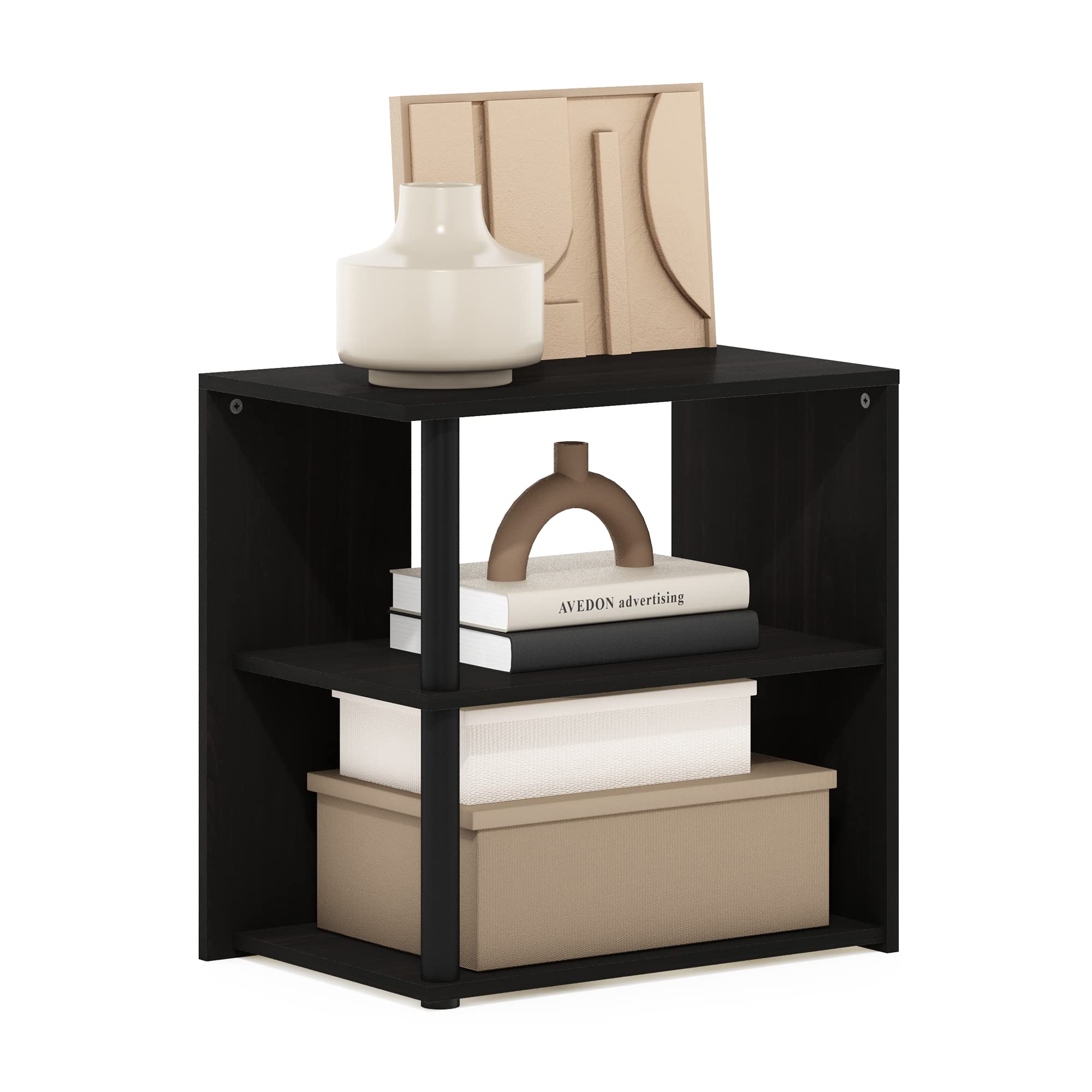 Furinno Romain Side Table, 2-Tier End Table with Open Shelf, Night Stand, Bedside Table, for Living Room, Bedroom, Espresso