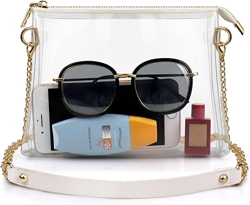 COROMAY Bolso transparente para mujer, bolsa transparente aprobada para estadios, bonita bolsa transparente para estadios con cómoda correa de