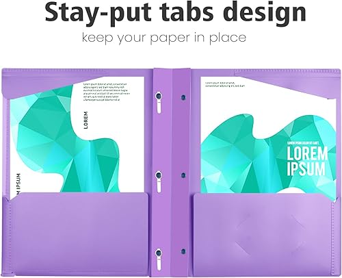 Miniatura 4 de INFUN Carpeta de Bolsillo de Plástico Resistente con Ganchos y Bolsillo Frontal Transparente - Paquete de 6, Carpetas de 3 Ganchos con Bolsillos y