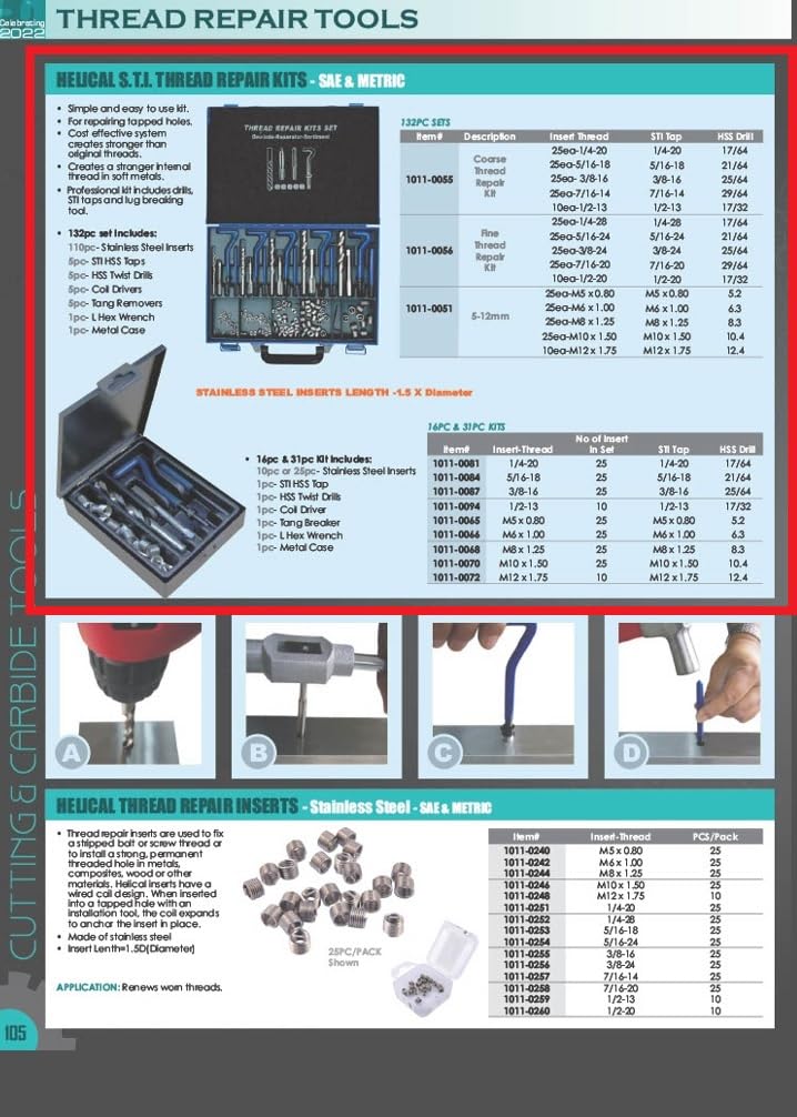 HHIP 1011-0094 16 Piece 1/2-13 Helical STI Thread Repair Kit