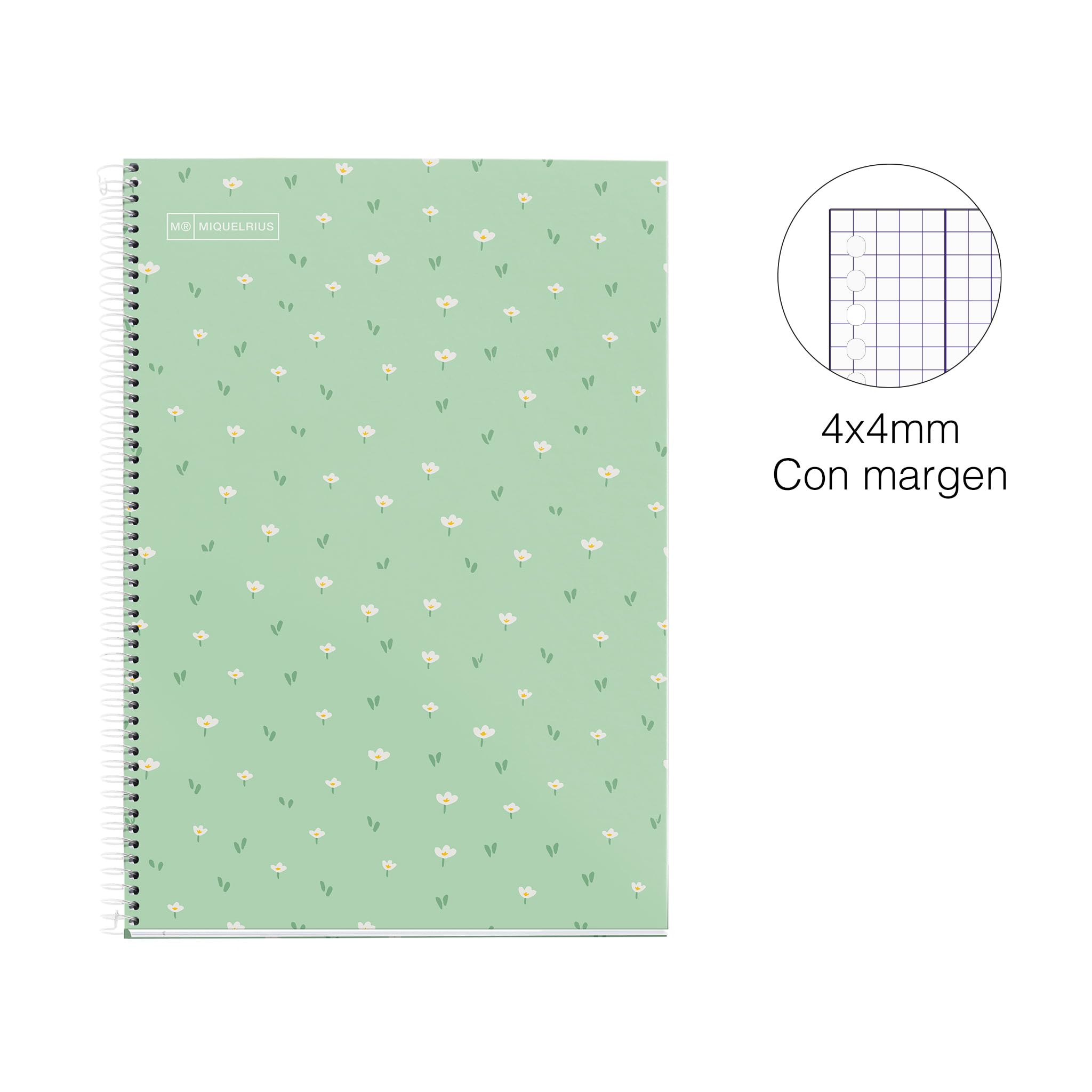 Miquelrius, School Notebook 4x4mm, Folio Size (215 x 309 mm), 80 Sheets of 90 g/m², 4x4 mm Grid with Margin, Spiral Binding - Image 2