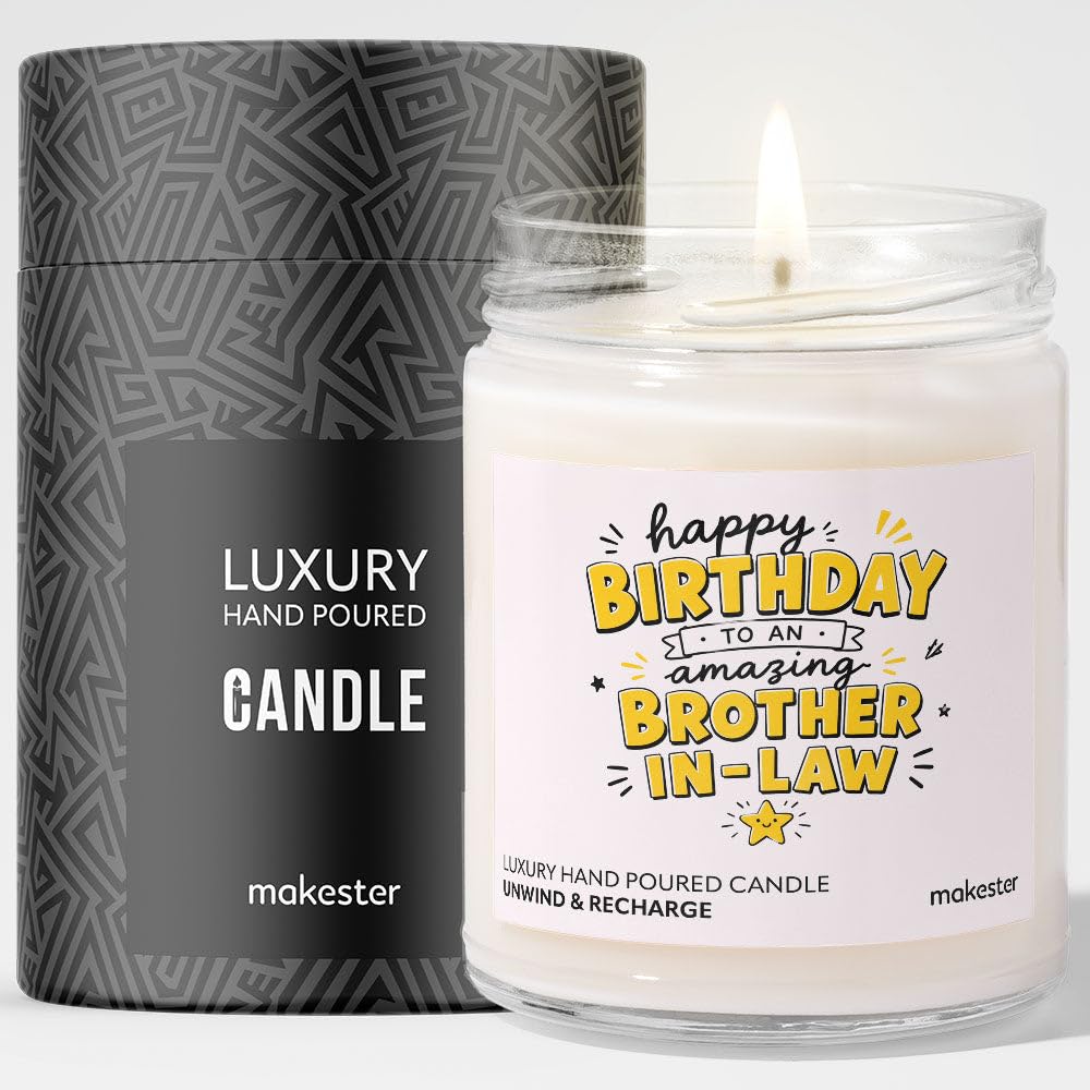 Birthday Gift for Brother-in-Law - Luxury Soy Wax Candle - Vanilla, Jasmine, Sugared Almond - Makester — image 1