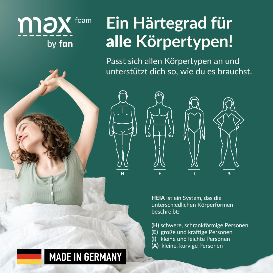 fan max Foam Komfortschaum Matratze TESTSIEGER Stiftung Warentest - 90 x 200 cm - mittel bis fest, Mehrzonen-Komfortschaumkern, Bezug waschbar bis 60 °C, Made in Germany, 10 Jahre Herstellergarantie