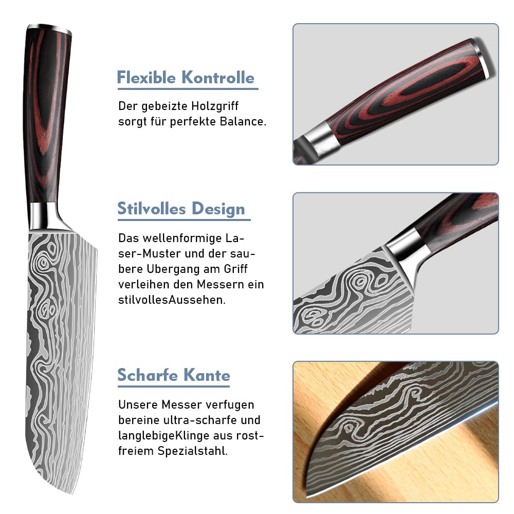 KEPEAK Küchenmesser, Scharfe Kochmesser aus Edelstahl in Mehreren Größen mit Bequemen Griff, Kochmesser Gegen Rost für die Küche/das Restaurant zu Hause (5pcs), Geschenkbox-Verpackung