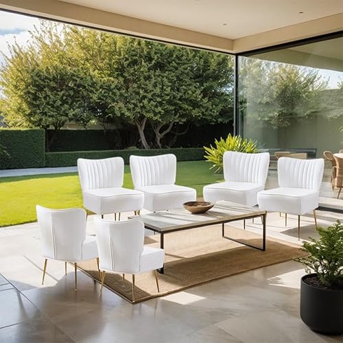 Miniatura 31 de Moderno juego de 3 sillas decorativas de piel sintética, tapizadas, con respaldo de alas sin brazos con patas doradas, cómodo sofá individual, Rojo