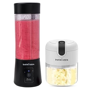InstaCuppa Rechargeable Blender Bottle, 150 Watt, 400 Ml And Rechargeable Chopper 45 Watt, 250 Ml Combo Pack In Built Jar, Black, 150 Watts
