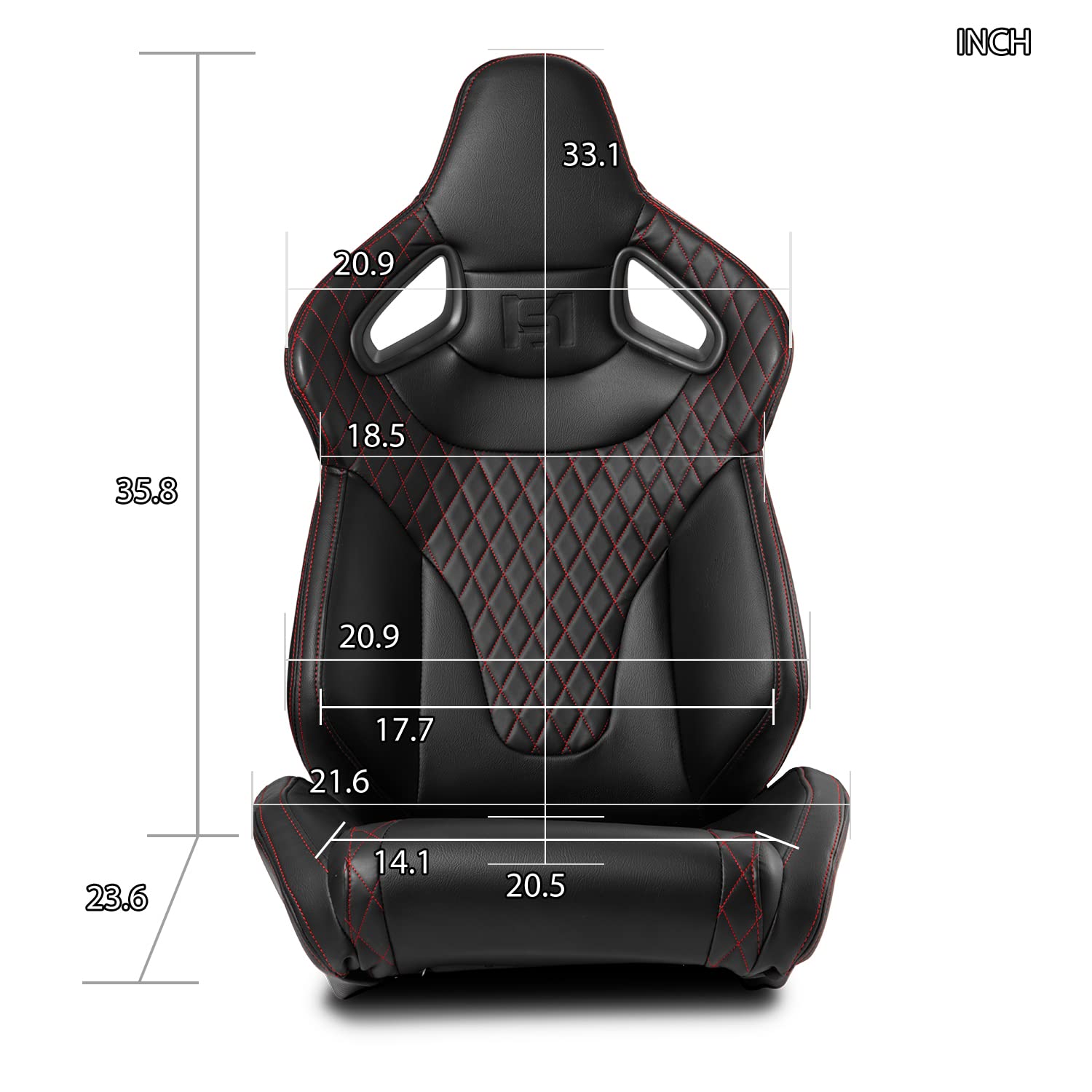 ModifyStreet Black w/Red Stitching C-Series PVC Reclinable Left/Right Racing Seats Pair