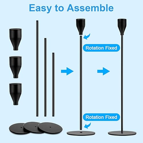 Miniatura 7 de Juego de 6 portavelas negros para velas cónicas portavelas decorativos a granel portavelas cónicos para centro de mesa boda comedor fiesta