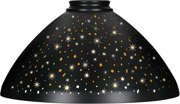 Metal Lamp Shade For Floor Lamp, Etched Stars Torchiere Lamp Shade Replacement, Hanging Light Shade Replacement Parts 10" Metal Etched Stars Lamp Shade Pattern 2 1/4" Fitter, Screw-On, Uno-Type