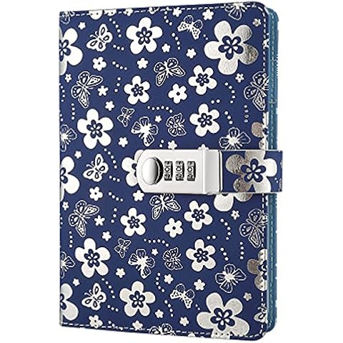 Yakri Stationery Notebook Password with Lock Diary Book Creative Password Diary Handbook Notepad Locking Journal Diary TPN102 (Silver Flowers) Cover